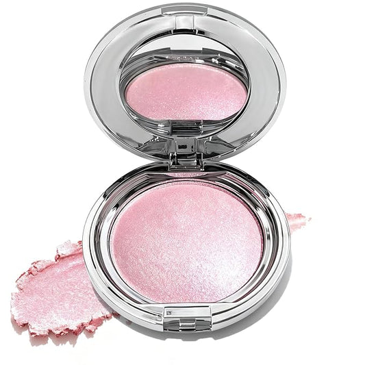 Highlighters Makeup Palettes,Face Glitter Glow Makeup Natural Glow Finish,Face Body Highlighters & Luminizers, Pearl Shimmer Highlighter Makeup Smooth Baked Powder,03-Pink Galaxy