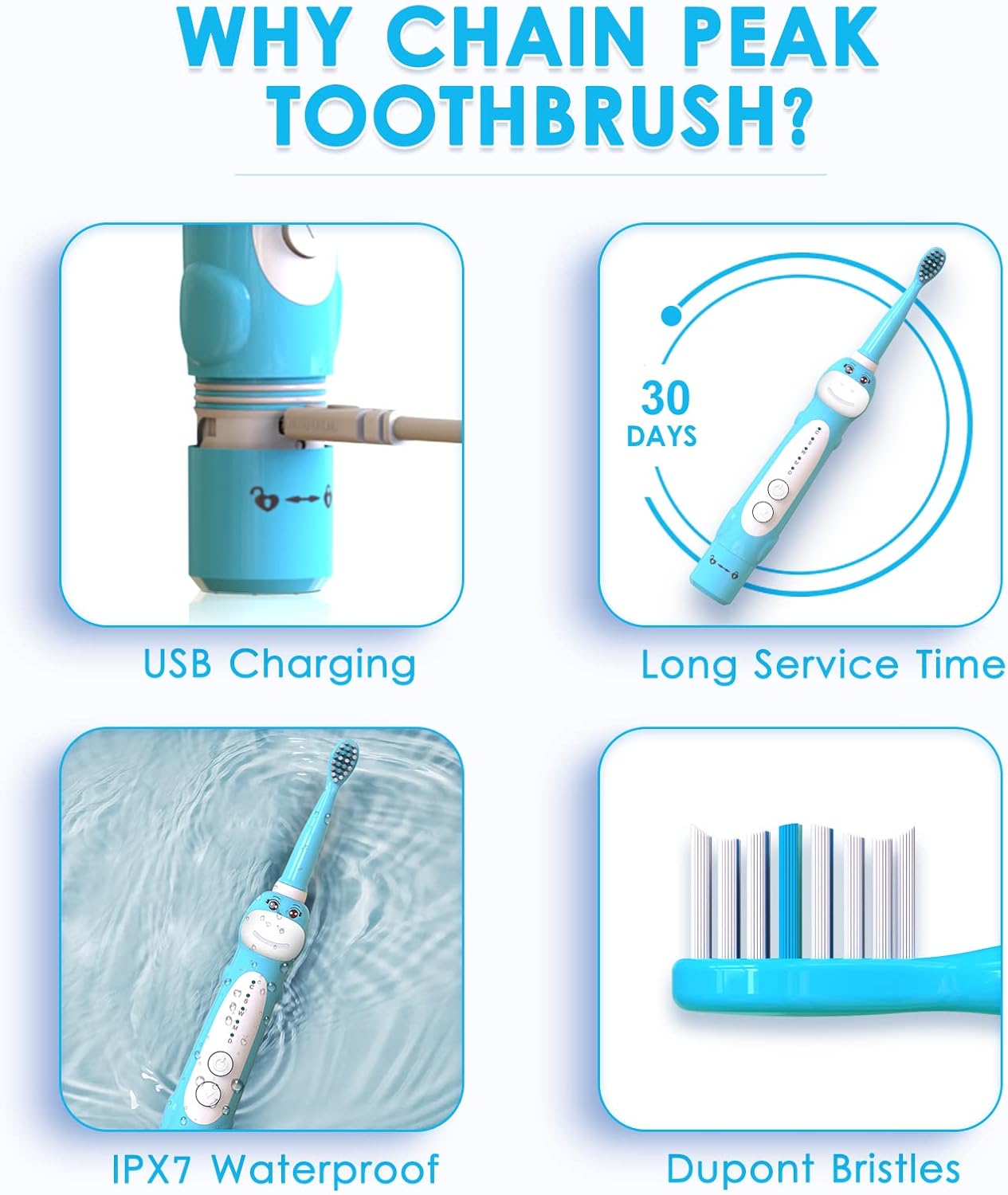 Dinosaur Toothbrush, Kids Sonic Electric Toothbrush for Children, Toddlers Boys Girls Age 3-12 with 30s Reminder, 2 Mins Timer, 5 Modes, 8 Brush Heads