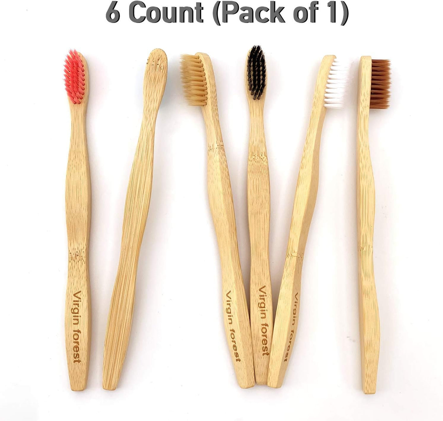 Virgin Forest Bamboo Toothbrushes, Eco-Friendly Soft Bristles Toothbrush, Biodegradable Wood Toothbrush Set of 6