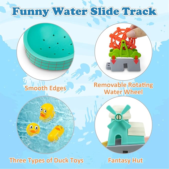 62 PCS Toddler Bath Toys for Kids, Fun Duck Slide Baths Toy, DIY Baby Shower Bathtub Toys Gifts for Kids Ages 4-8, Mold Free Baths Toy for Toddlers