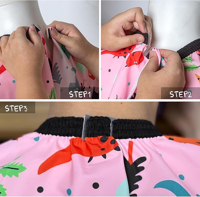 Gealaek Kids Haircut Cape and Comb Set Professional Barber Haircombs and Girls Dinosaur Hairdresser Apron with Adjustable Closure 55x40 Inches Salon Kit (Pink)