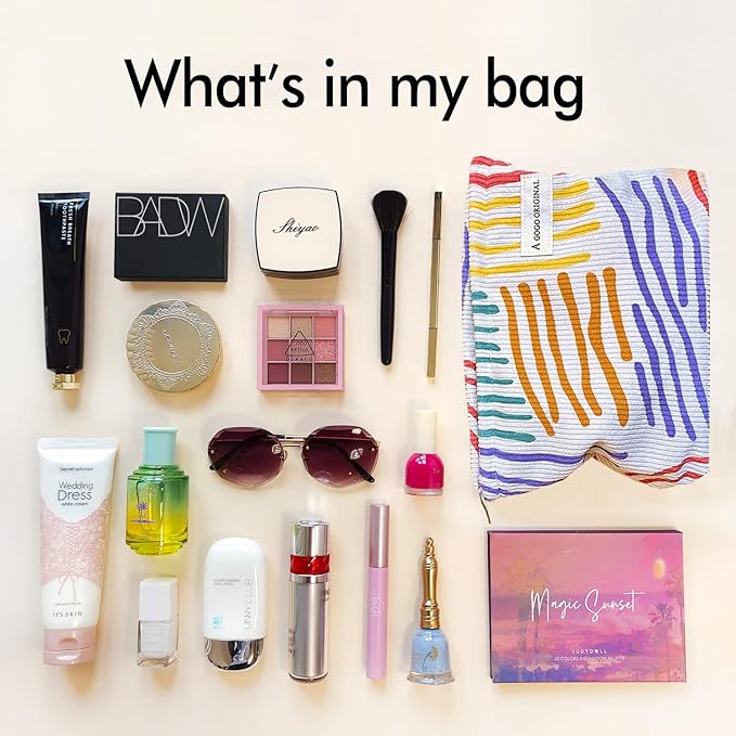 STARDW Cute Makeup Bag Aesthetic Cosmetic Bags for Women Girls, Travel Toiletry Bag Large Capacity Zipper Makeup Pouch, Purse Organizer Pouches,Canvas Lining (Colorful Stripes)