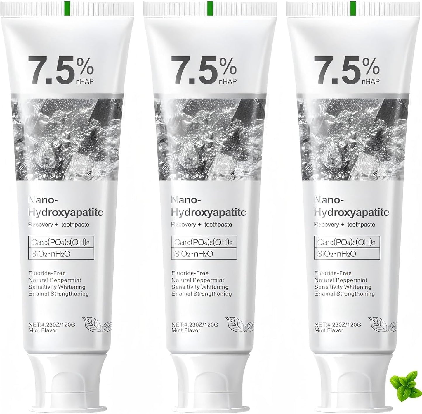 7.5% Hydroxyapatite Toothpaste, Advanced Enamel Protection, Freshening Breath.Deep Cleansing, 7.5% Hydroxyapatite Whitening And Repairing Toothpaste, Fluorine-Free Formula, Containing Mild Mint. (3pc)