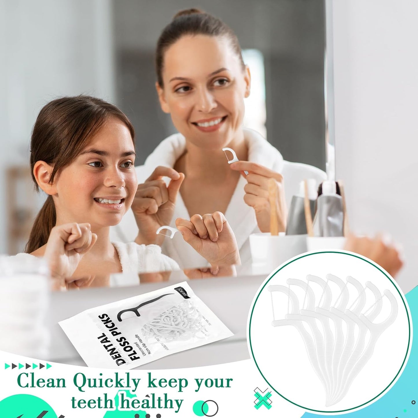 Baderke 200 Count Floss Picks Bulk Non Breakable Tooth Picks Flosser Dental Floss Sticks for Adults Teeth Cleaning Dental Flossers for Family Pack Travel(White)