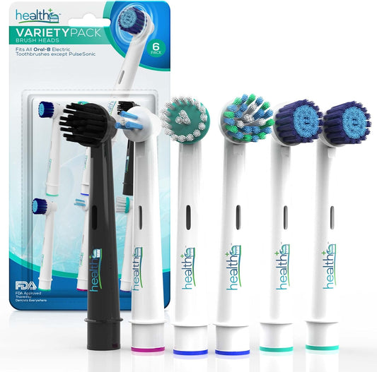 Compatible Oral-B Replacement Brush Heads - Variety 6-Pack Generic | Electric Toothbrush Heads with Dupont Bristles | Sensitive, Ortho, Powertip, Whitening, and Normal Brush Heads