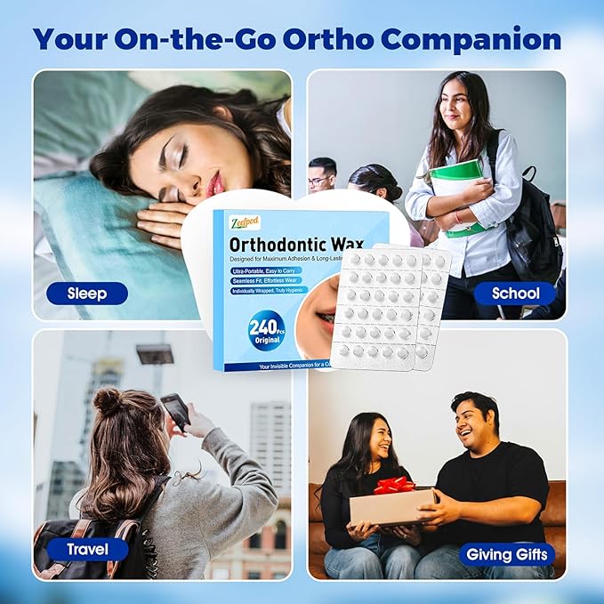 240 Pieces Pre-Cut Orthodontic Wax for Braces, Individually Wrapped Dental Wax for Braces Relief, Easy to Use, Unscented，Safe & Gentle, Hygienic orthodontic dots for Orthodontic Care