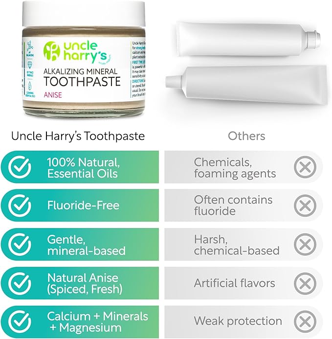 Uncle Harry's Anise Remineralizing Toothpaste | Natural Whitening Tooth Paste Freshens Breath & Promotes Enamel | Vegan Fluoride Free Toothpaste