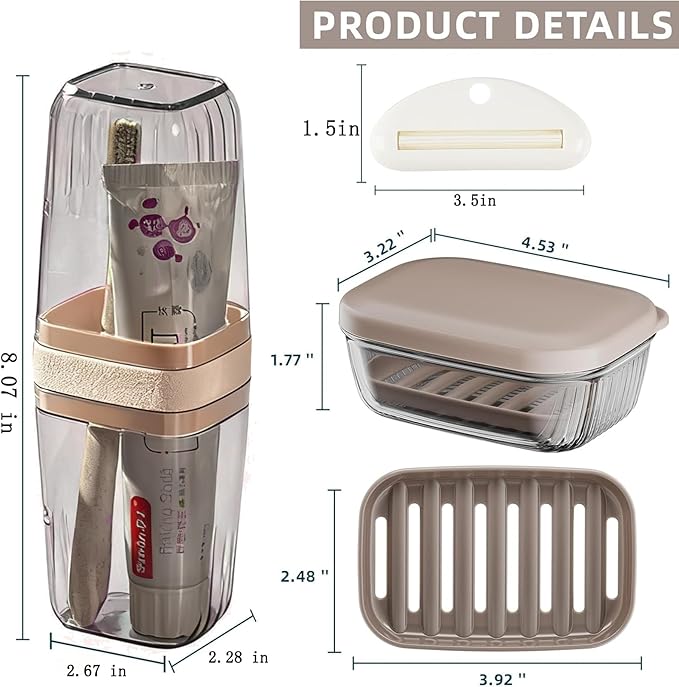 Large Toothbrush Travel Case and Travel Soap Case, Toothpaste Squeezer Portable Toothbrush Holder for Travel, Vacation, Camping, Gym, Business Trips, Hostel, School Dorm