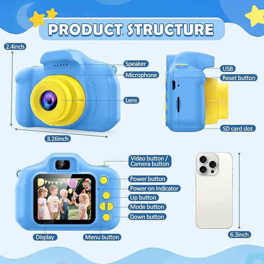 Desuccus Kids Camera Toys Christmas Birthday Gifts for Boys and Girls Kids Toys 3 4 5 6 7 8 9 Year Old HD Digital Video Camera for Toddler with 32GB SD Card (Blue)