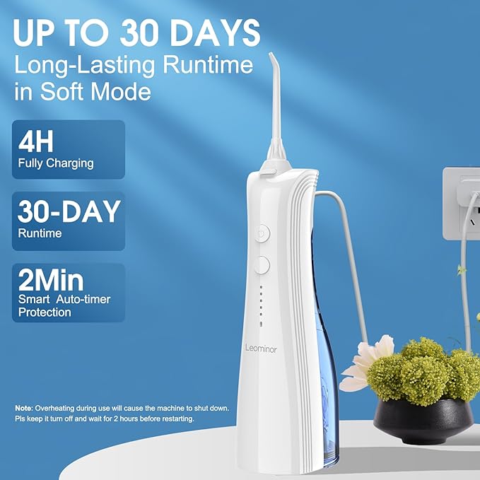 Leominor Water Dental Flosser - 5 Modes Cordless Portable Oral Irrigator, IPX7 Waterproof, Rechargeable Teeth Cleaner Upgrade Datchable Tank Professional Flossing Cleaning Pick for Home Travel (White)