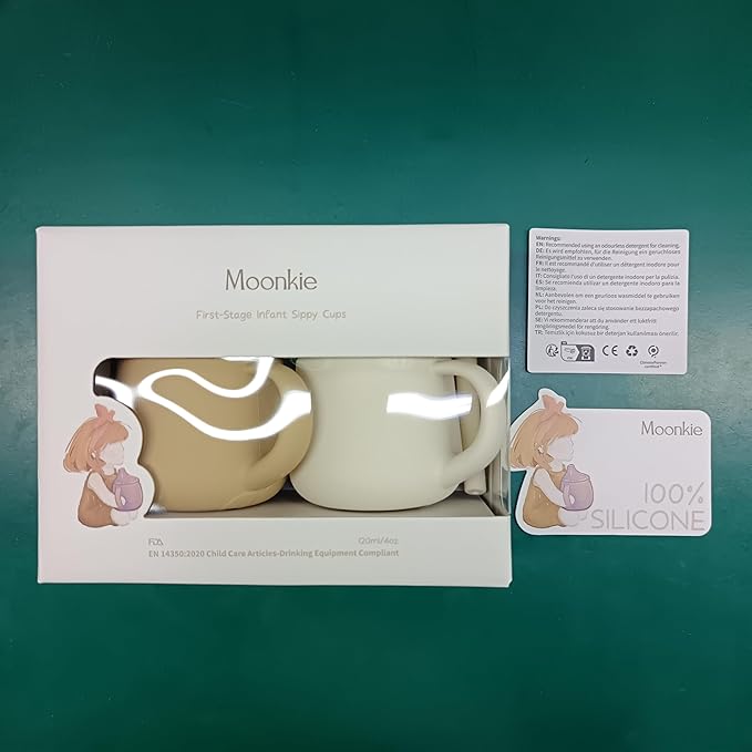 Moonkie Silicone Baby Sippy Cups | 3 Stages Training Cup Straw Cup for Infants Toddlers and Kid | 4 oz 2Pack