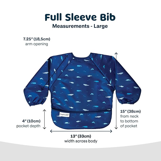 Tiny Twinkle Long Sleeve Bib for Babies & Toddlers – Waterproof Smock Bib for Eating – Machine Washable & Mess-Proof, Baby Feeding Essential & Shower Must-Have(Ocean Life, 2-4Y)