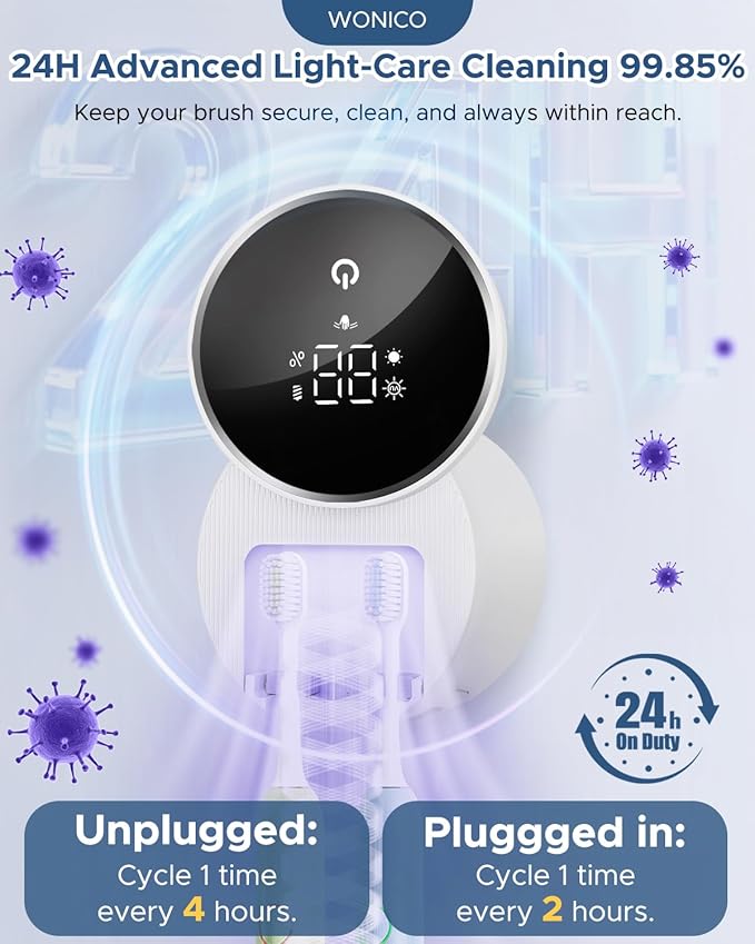 Toothbrush Holders for Bathroom, WONICO Toothbrush Sanitizer Holder, Tooth Brush Wall-Mounted Cleaner Organizer with Auto-Inductive Cover, Air Drying Fits Most Electric, Manual and Kids’ Toothbrushes