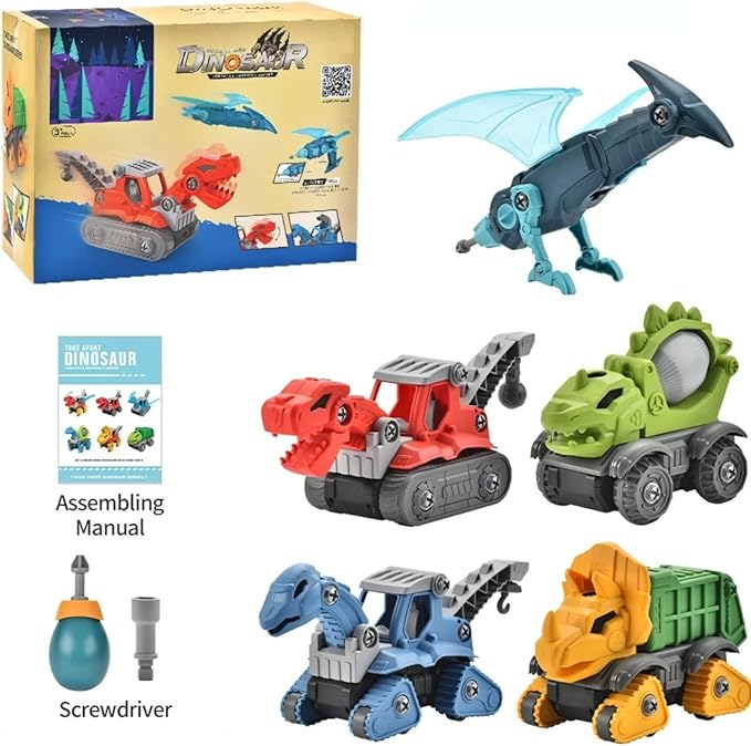 5 Pack Take Apart Dinosaur Toys with Electric Drill – STEM Construction Building Set for Boys Ages 3–8, Educational DIY Dino Kit for Kids – Popular for Grandkids & Toddlers