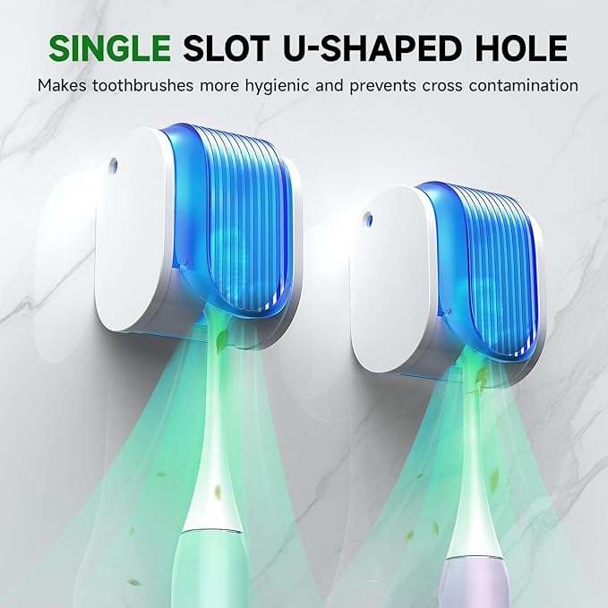 4 Pcs Toothbrush Holders Wall Mounted, Single Slot Design, Shower Self Adhesive Wall Mounted Toothbrush Holder with Cover, Waterproof and Dustproof, Suitable for Bathroom, Family, Travel (Blue)