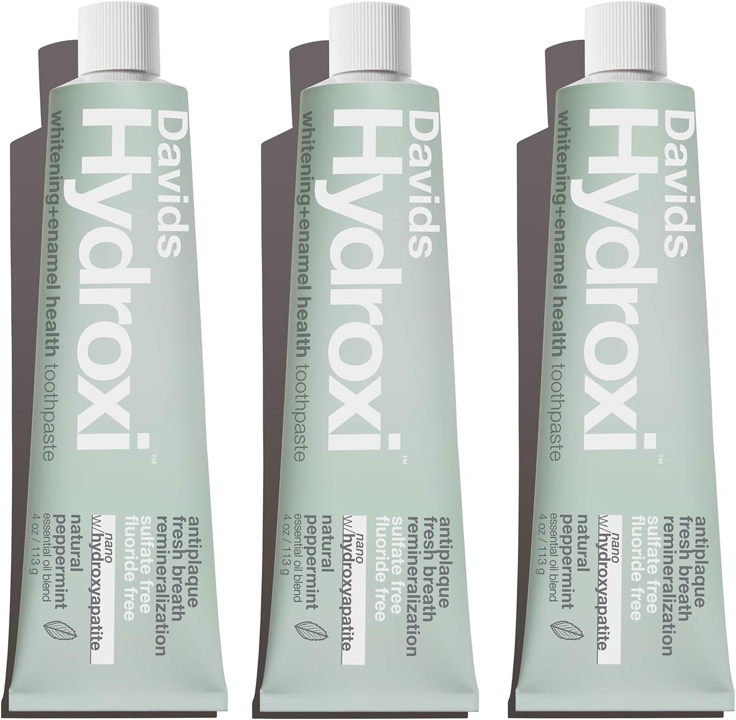Davids Hydroxi Fluoride Free Nano Hydroxyapatite Whitening + Enamel Health Toothpaste, Antiplaque, Fresh Breath, Remineralizing, SLS Free, New Whitening Mint, 4 oz, Made in USA (3 Pack)