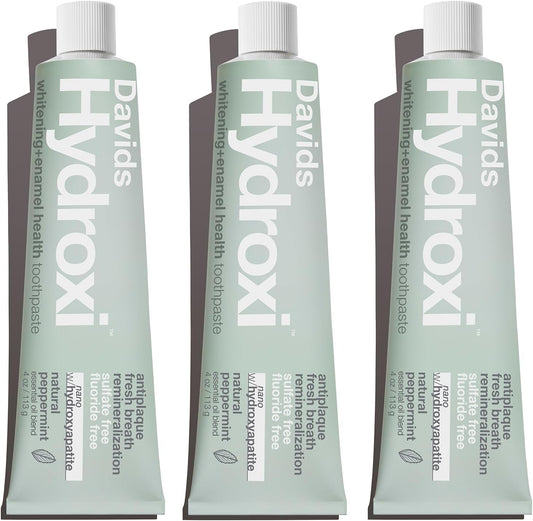 Davids Hydroxi Fluoride Free Nano Hydroxyapatite Whitening + Enamel Health Toothpaste, Antiplaque, Fresh Breath, Remineralizing, SLS Free, New Whitening Mint, 4 oz, Made in USA (3 Pack)