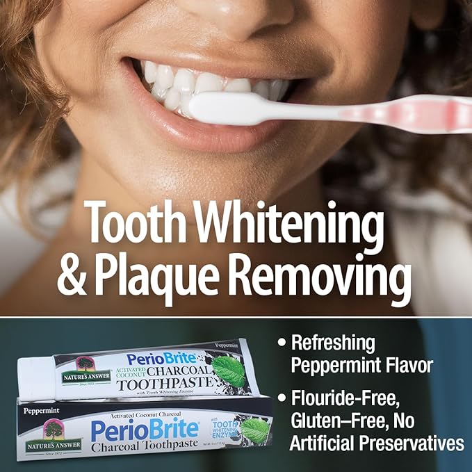 PERIOBRITE Activated Charcoal Toothpaste (Pack of 3) 4 oz. Nature's Answer Tooth Whitening, Plaque Removing, Peppermint Flavored Stain Remover | Fluoride Free
