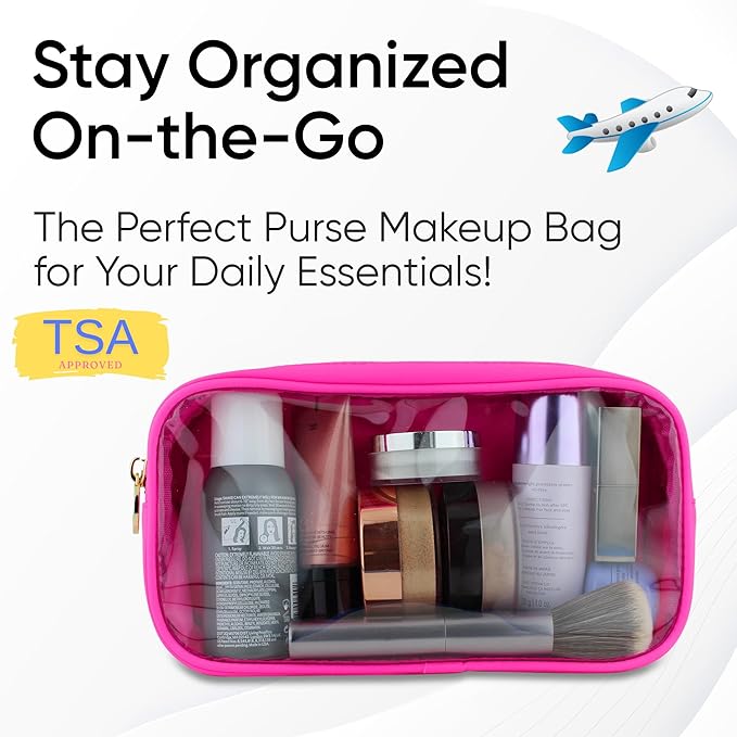 DANCOUR Clear Makeup Bag Mini Makeup Bag for Purse Mini Pouch Purse Clear Small Cosmetic Pouch Cosmetic Travel Case (Small, Hot Pink)
