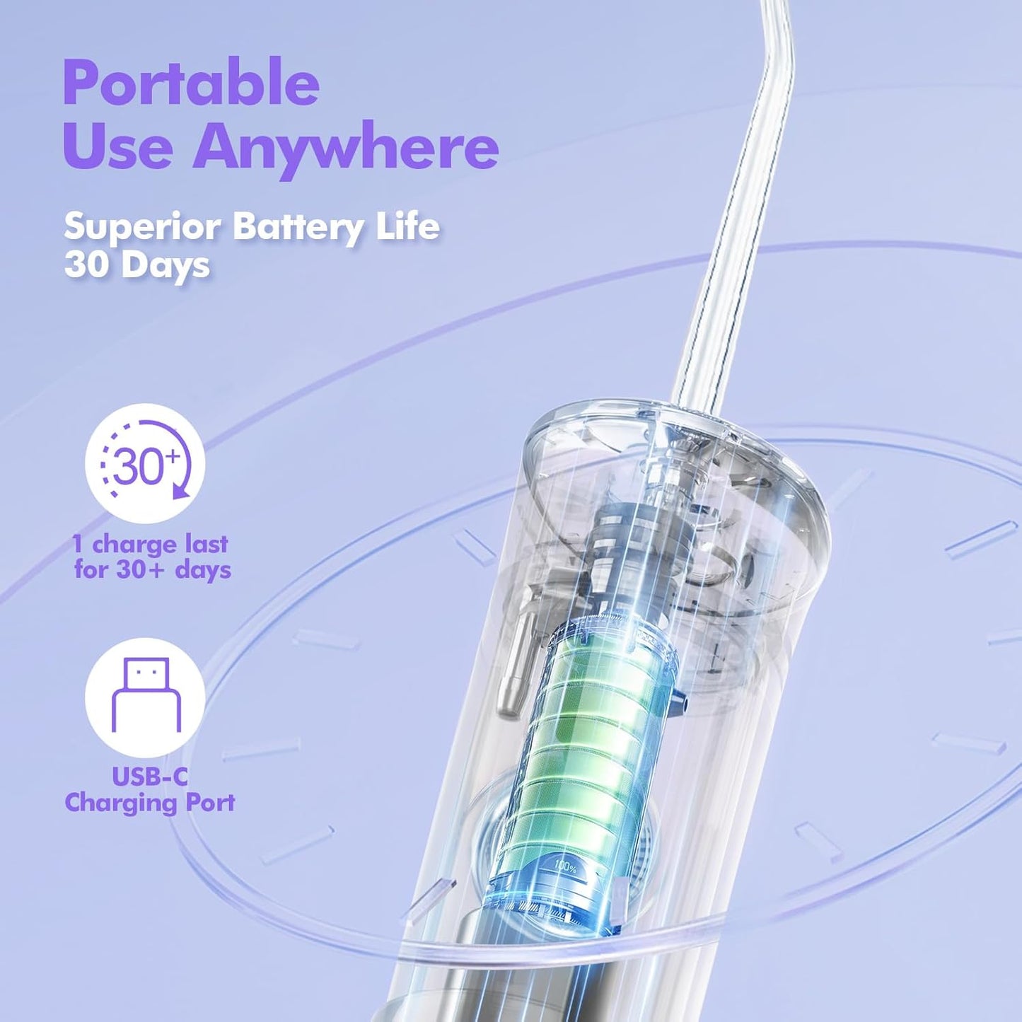 Water Flosser Mini Cordless Portable: 5 Modes Water Dental Floss with Telescopic Water Tank, 6 Tips, IPX7 Waterproof Oral Irrigator for Teeth Cleaning Gums,Orthodontic,Braces Dental Care (Purple)