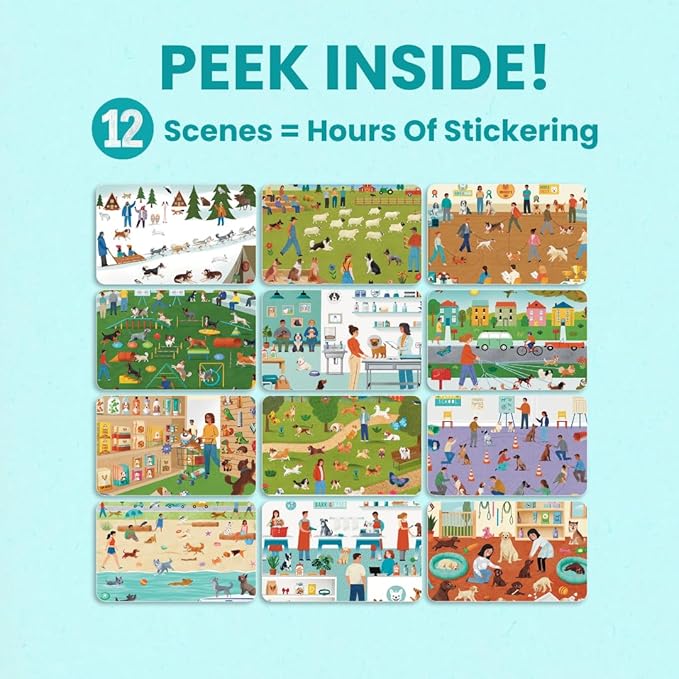 Cupkin Pet Animal Sticker Book Activity for Kids, Toddler Airplane Travel Essentials, 500+ Cat Stickers for Kids + 12 Scenes + 12 Coloring Book Pages, Animal Lover Children's Gift, Crafts Ages 2-8