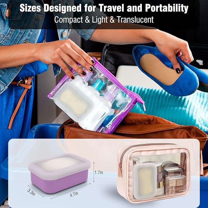 Enhanced Leak Proof Soap Container, Compact Silicone Travel Soap Holder with Drainage Pad, Shampoo Bar Case for Travel, Camping, Gym and Dormitory (Purple)