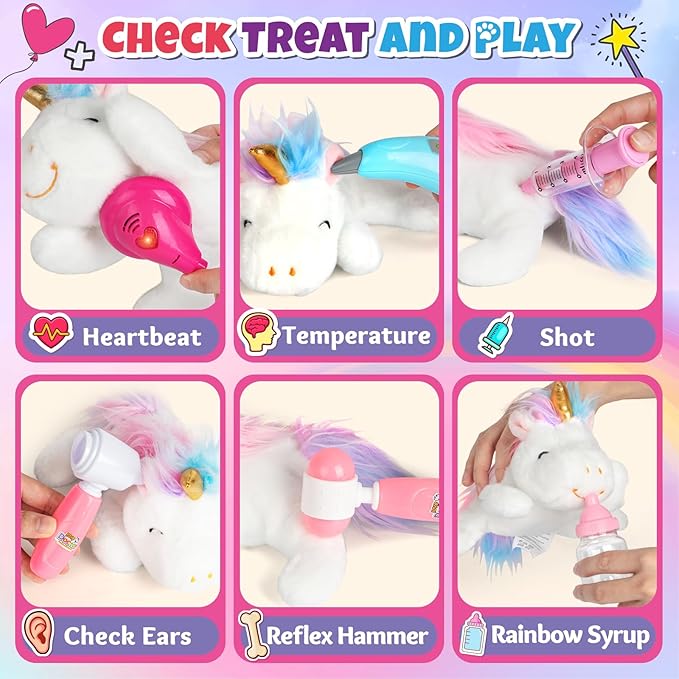 Alritz Unicorn Doctor Kit for Girls - Pretend Play Toys with Stethoscope, Carrying Bag, Vet Costume, Kids Doctors Play Set for Ages 3 4 5 +, Birthday Ideas