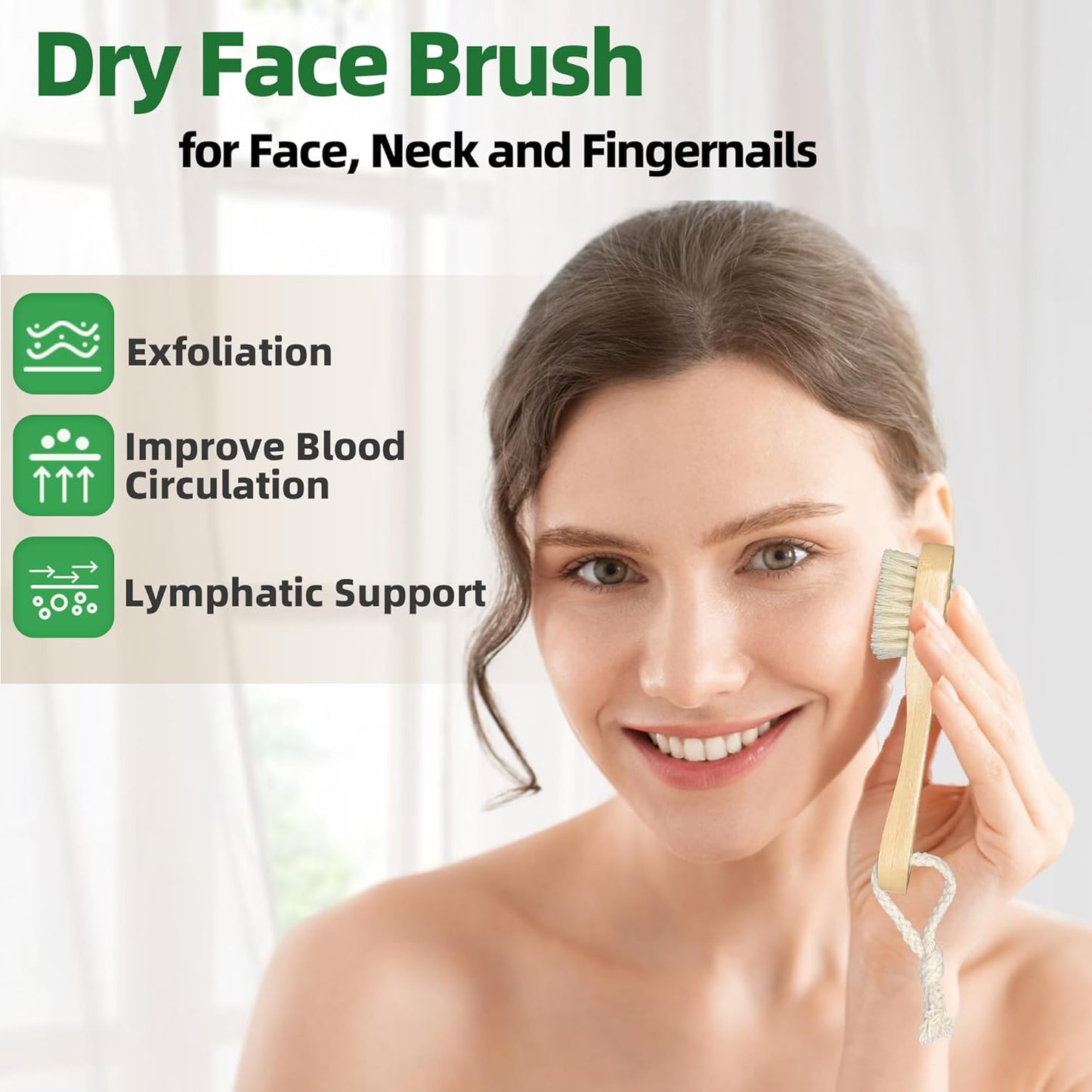 Premium Face Scrubber Set, Facial Cleansing Brush for Exfoliator, Natural Bristle Face Scrubber for Lymphatic Drainage, Unclog Pores, Sensitive Skin, Reduce Ance, Glowing, 2 Pack