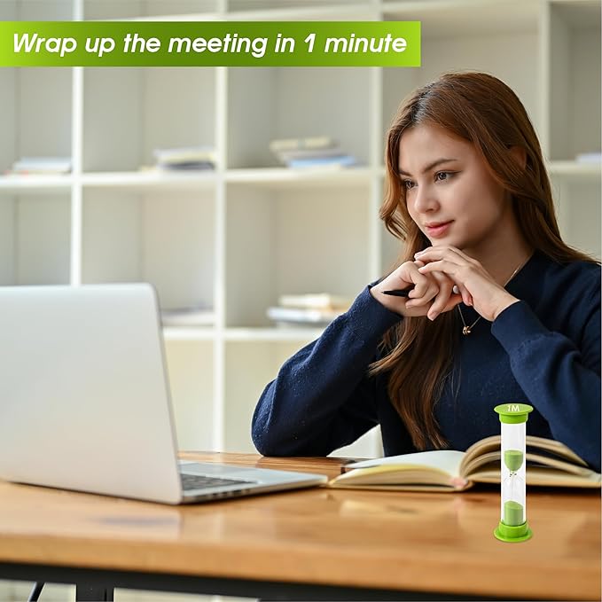 Sand Timer for Kids - 1 Minute Set of 4 Hour Glass - Green Color- Acrylic Covered for Classroom, Home & Kids Room