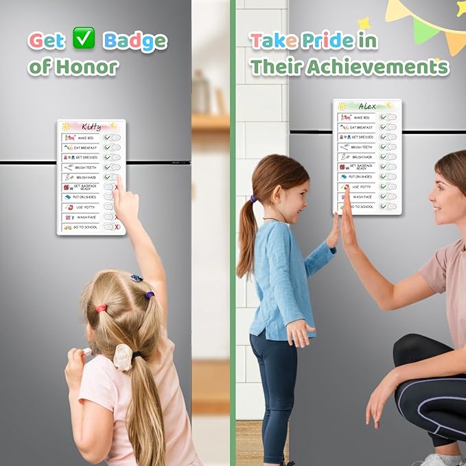 Upgraded Slider Dry Erase Chore Chart for Kids Multiple Kids, Whiteboard Magnetic Morning/Bedtime Routine Chart for Kid Toddlers Teens Adult, Visual Schedule for Kid with Autism