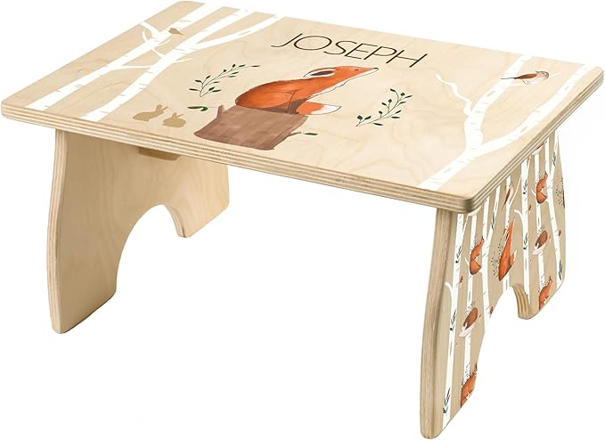 Step Stool for Toddlers- Personalized Wood Kids Step Stool with Name for Kitchen Sink, Bathroom, Potty Training, Toilet, Kitchen Sink- Sturdy and Safe- Made in USA by BloomOwl (Fox)