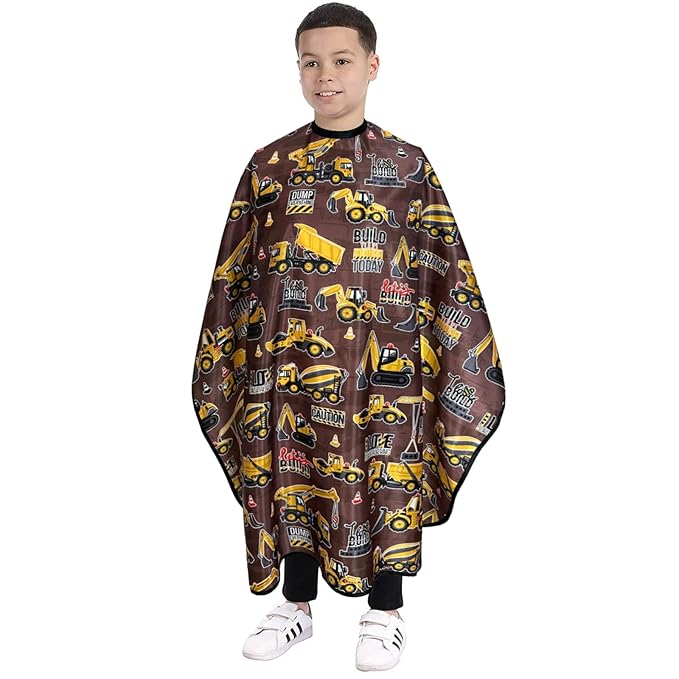 Hair cutting Capes for Kids Waterproof Salon Capes Shampoo Capes for Boys Girls Children - 39"× 51" (Construction Vehicle)