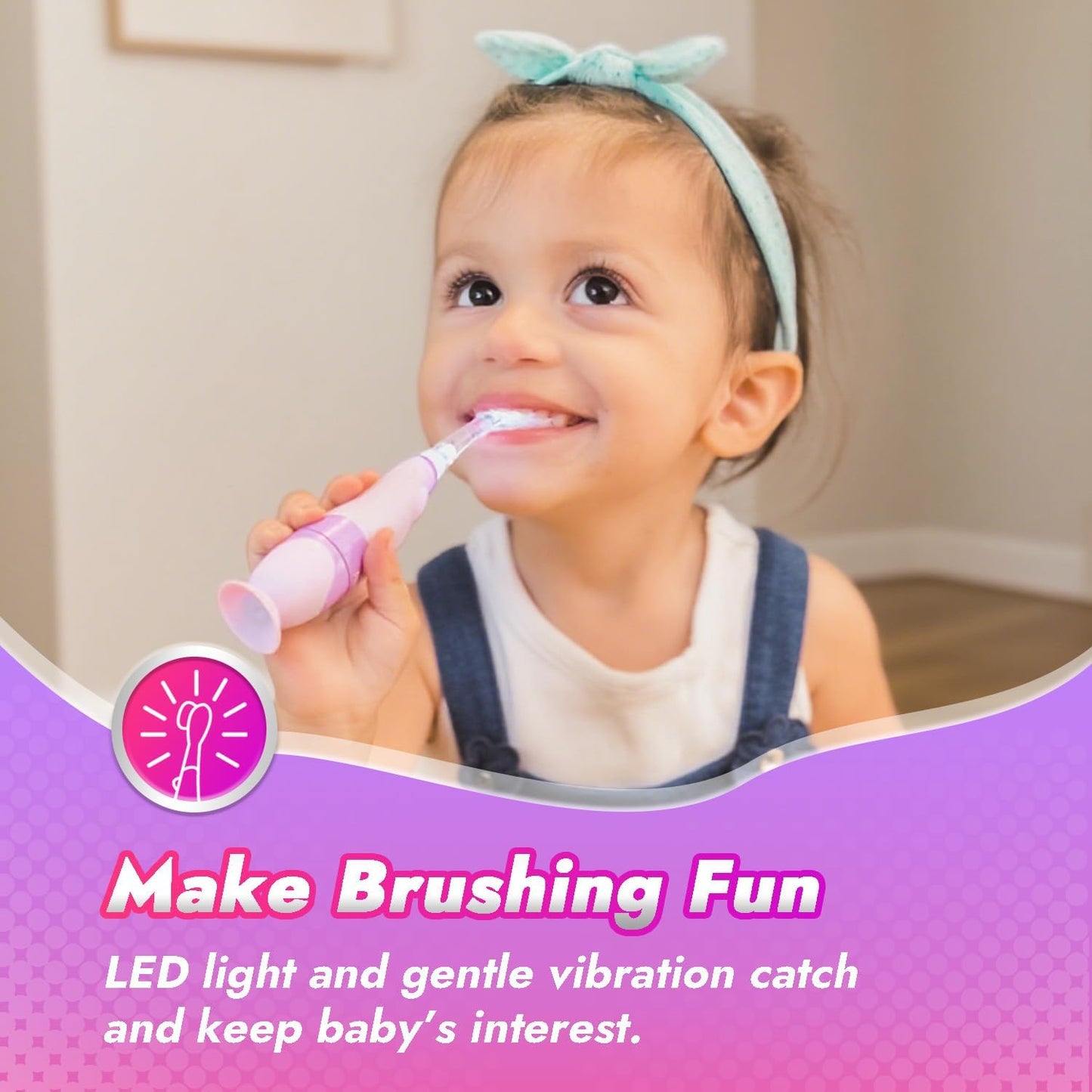 Papablic Toddler Sonic Electric Toothbrush Kids for Ages 1-3 Years, Baby Electric Toothbrush with Cute Unicorn Cover and Smart LED Timer, 4 Brush Heads (Arya)