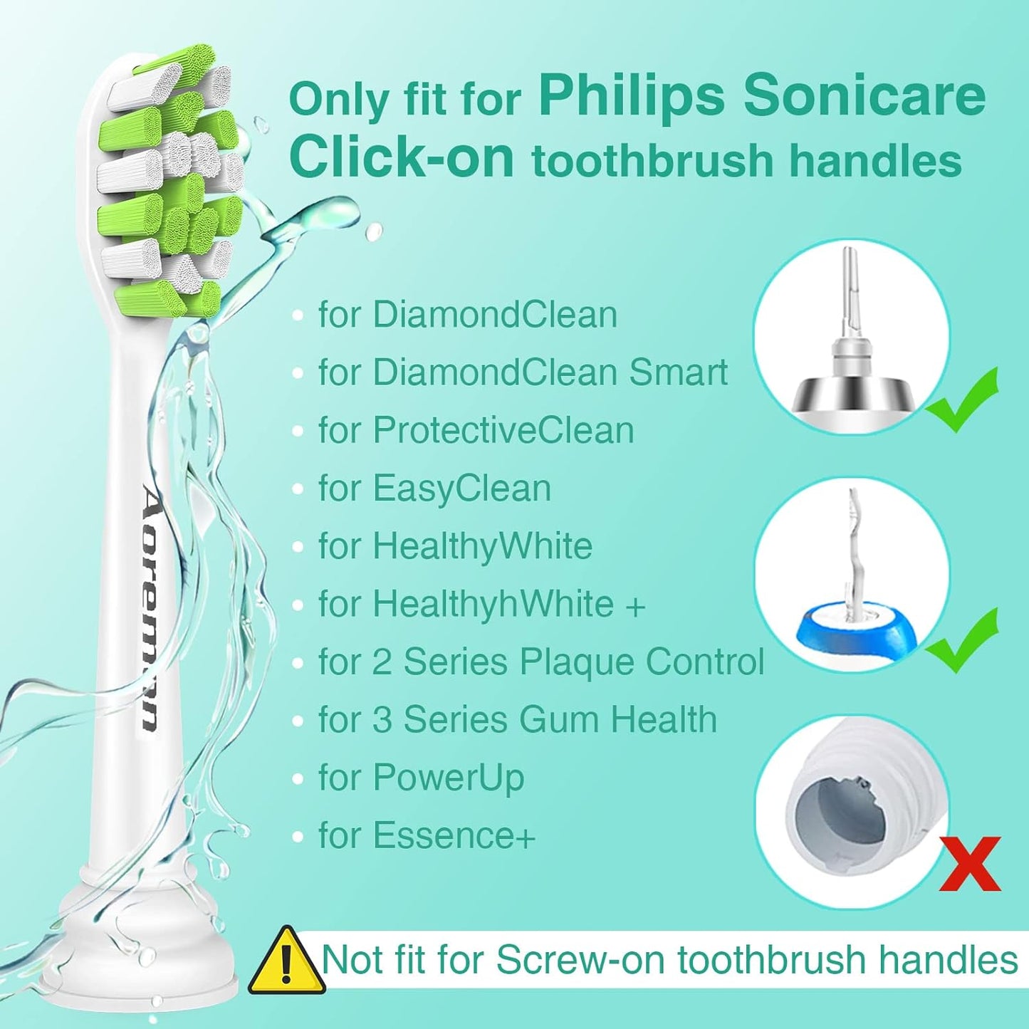 Aoremon Toothbrush Replacement Heads for Philips Sonicare DiamondClean Series 2/3 EasyClean ProtectiveClean FlexCare HwalthyWhite, 4100/5100/6100, C1/C2/G2/G3-6 Pack, White
