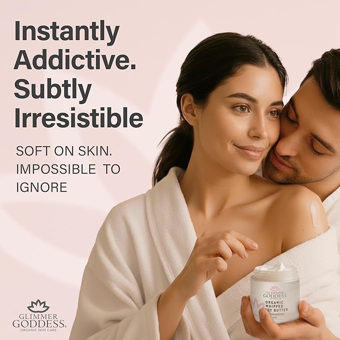 Glimmer Goddess Organic Whipped Body Butter for Women - Moisturizer Cream with Shea & Cocoa Butter, Almonds & Coconut Oil - Unscented, 8oz