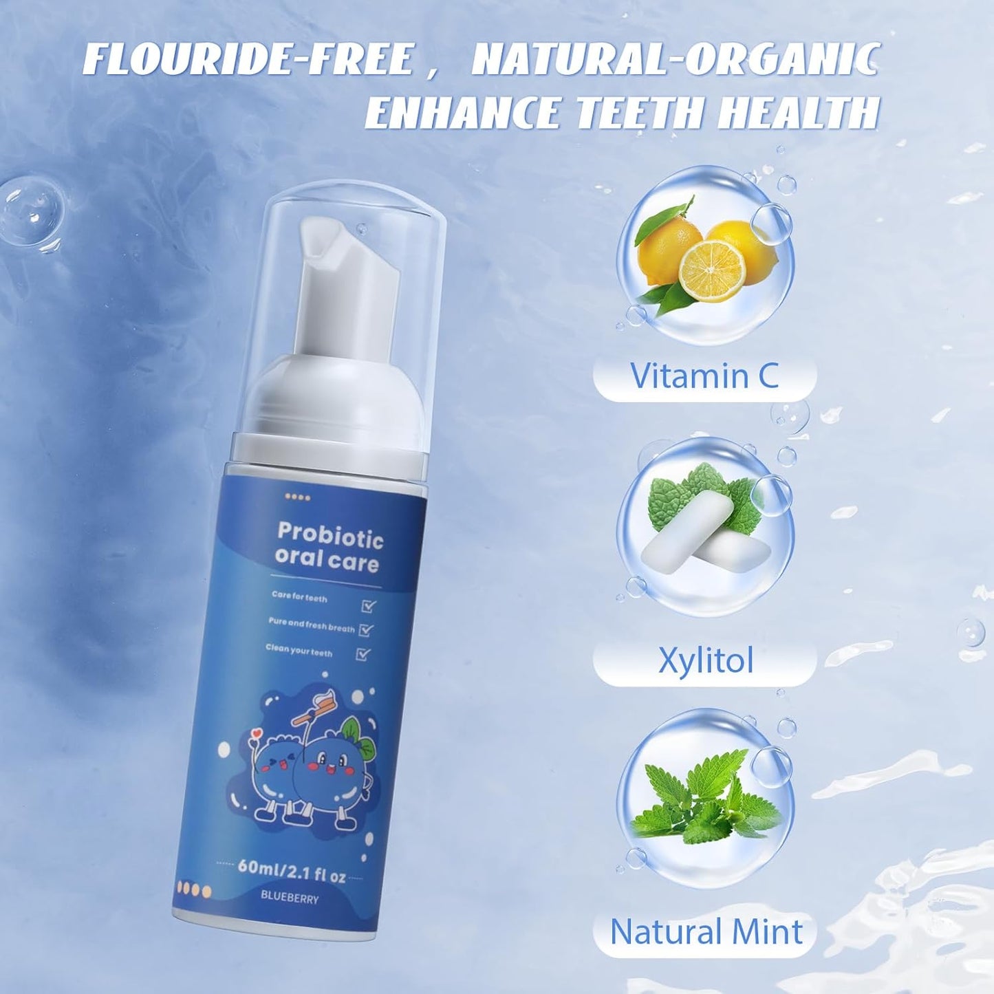 Kids Foam Fluoride Free Toothpaste with 4 Pack Strawberry and Blueberry Flavor,Toddler Natural Teeth Deep Cleaning Toothpaste for U Shaped Toothbrush