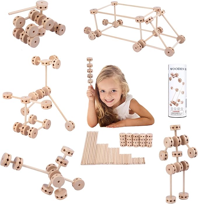 Wooden Building Blocks for Kids, STEM Preschool Learning Toys for Children, Educational Creative Construction Gift for Boys and Girls, 60 Pcs.