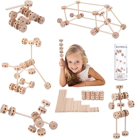 Wooden Building Blocks for Kids, STEM Preschool Learning Toys for Children, Educational Creative Construction Gift for Boys and Girls, 60 Pcs.