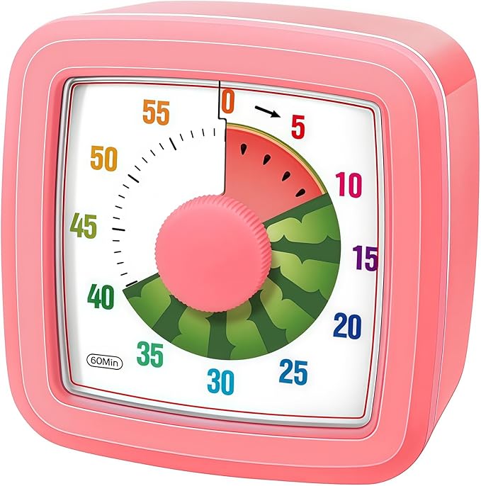 Kids Visual Timer for Kitchen,Classroom,Cooking,Learning,Bedroom,Office, 60-Minute Countdown Pomodoro Timer for Kids with Autism ADHD (Watermelon Style)