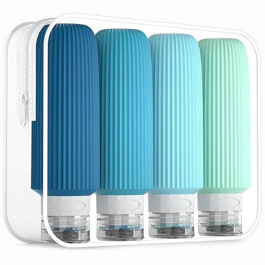 Travel Bottles for Toiletries, Large 6oz Travel Size Containers, BPA Free Leak Proof Tubs Refillable Liquid Accessories with Toiletry Bag for Cometic Shampoo and Lotion Soap (4 Pack)