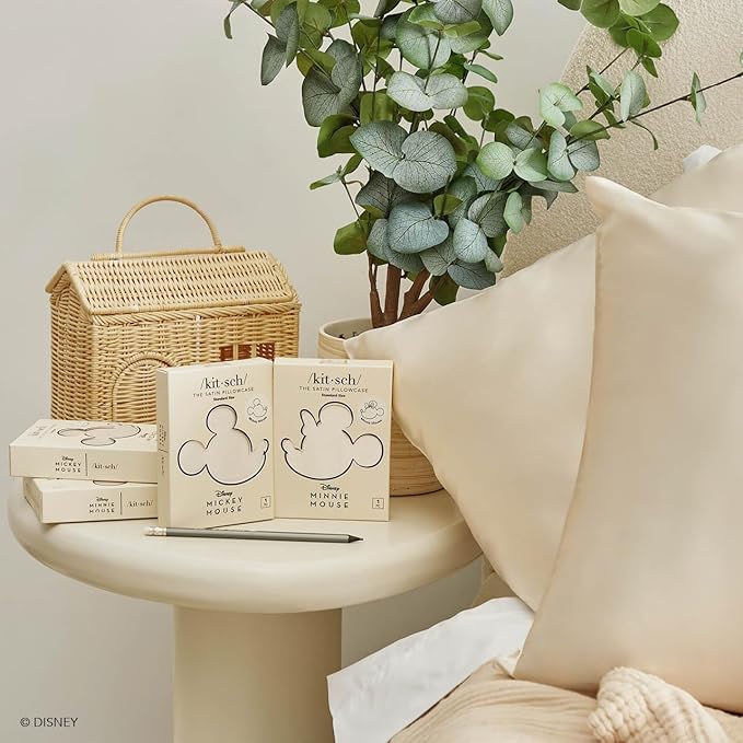 Kitsch & Disney Minnie Mouse Satin Pillowcase with Zipper Softer Than Silk, Cooling Pillow Case for Hair & Skin, Wrinkle-Free, Machine Washable, King Size (19x36)