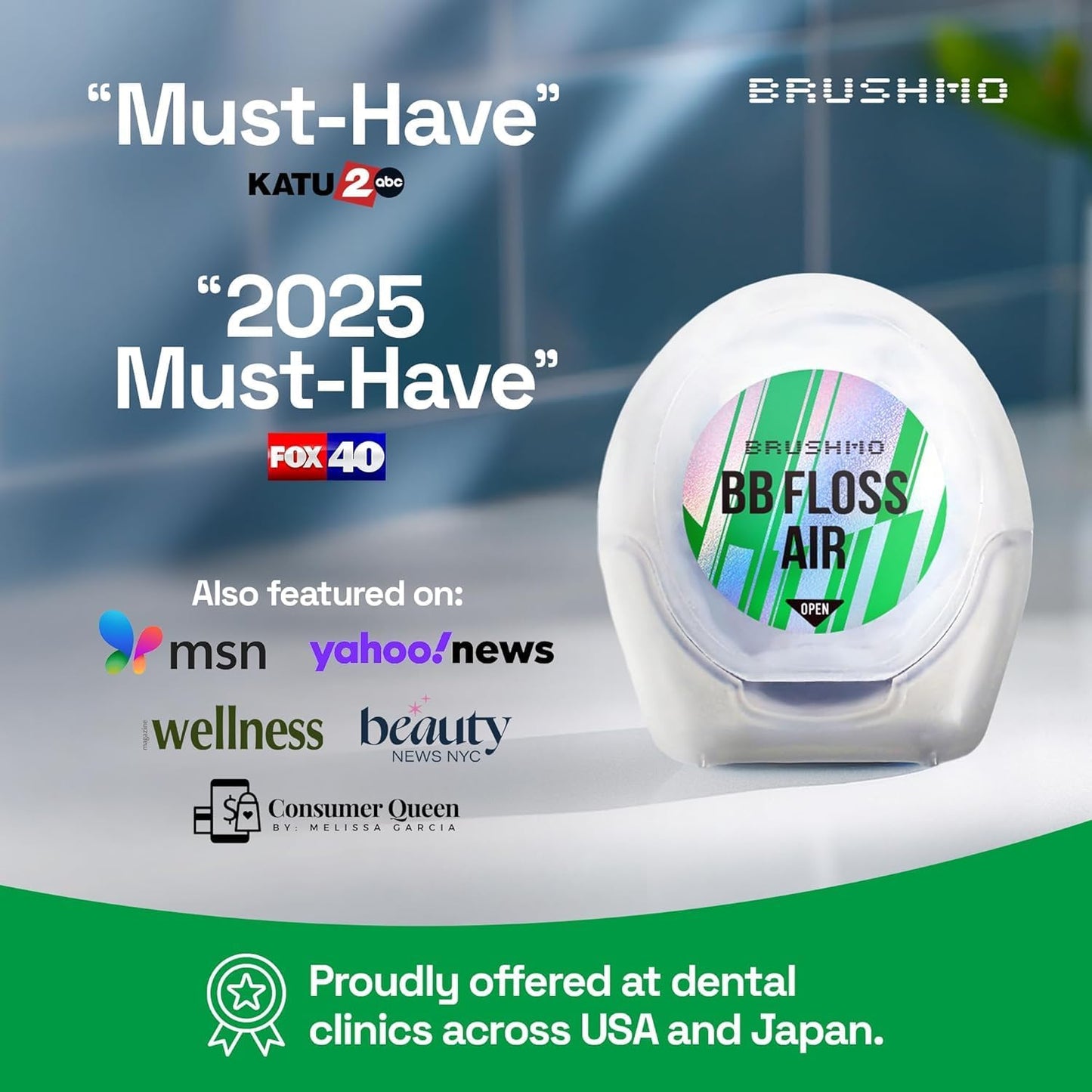 Brushmo Black Floss Air (BB Floss Air) - Ultra Soft & Thin Expanding Gum-Friendly Soothing Mint Dental Floss, Natural Wax Helps Remove Plaque from Teeth, Dentist Designed PTFE & PFAS Free, 110 yd
