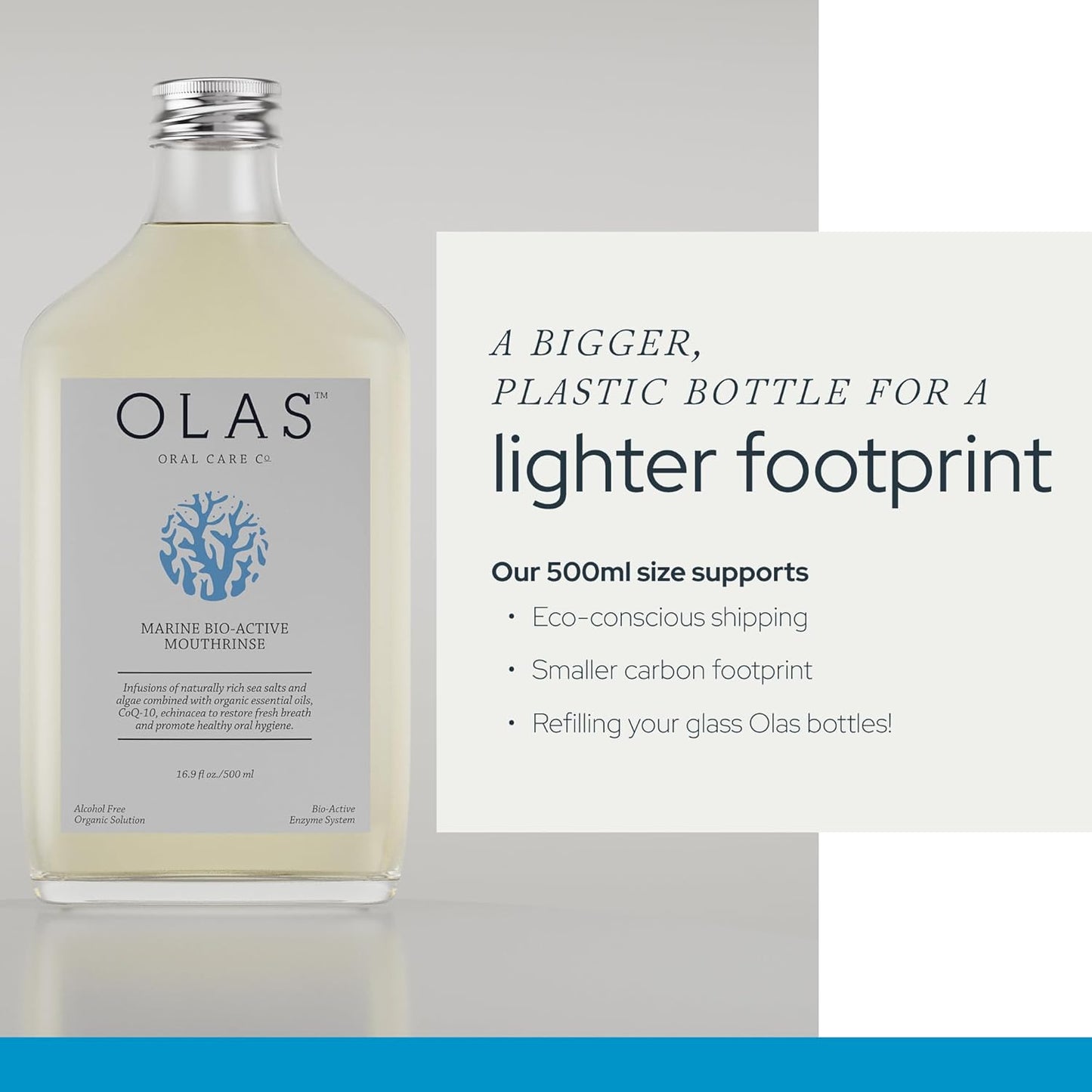 Olas Alcohol Free Mouthwash & Oral Rinse - Marine Bio-Active Mouth Rinse With Essential Oils & Antioxidants for a Healthy Oral Microbiome - Fluoride Free Natural Mouthwash (500 ml)