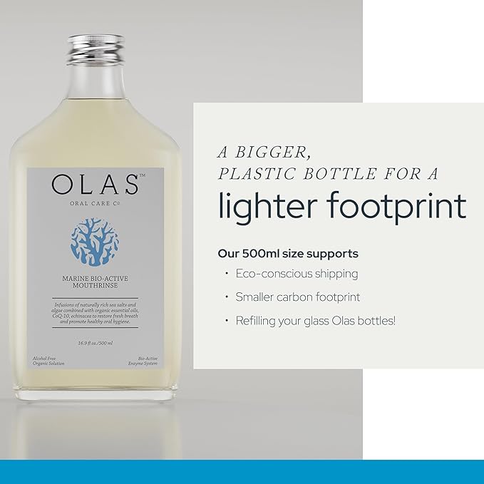 Olas Alcohol Free Mouthwash & Oral Rinse - Marine Bio-Active Mouth Rinse with Essential Oils & Antioxidants for a Healthy Oral Microbiome - Fluoride Free Natural Mouthwash (3 Count, 1 Fl Oz Each)