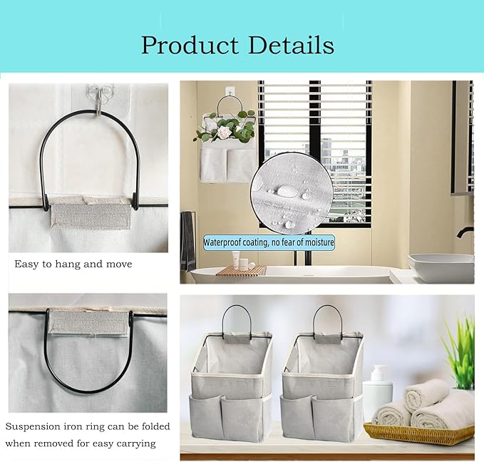 2 Pack Wall Hanging Storage Basket,Wall Hanging Organizer Bags with Pockets, Wall organizer Storage for Dormitory Bathroom Bedroom Kitchen(White-upgraded)