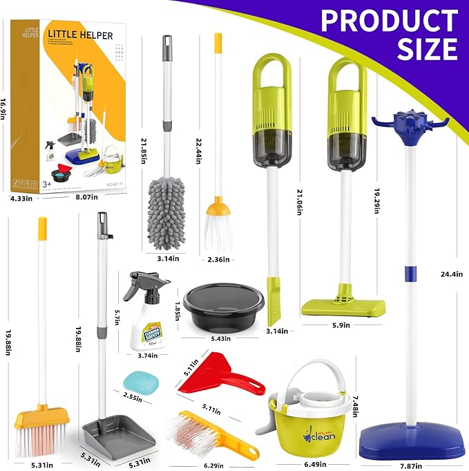 Toddler Toys Cleaning Set, Kids Cleaning Toy Set, Pretend Play Home Cleaning Playset - Incl.Electric Toy Vacuum, Broom and Dustpan Set, Mop,Duster and More,Cleaning Tools Toys for Boys Girls