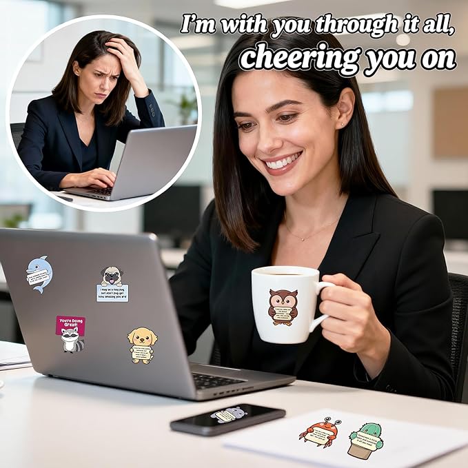 60pcs Emotional Support Animal Stickers, Cute Affirmation Sticker Pack for Adults, Kids & Teens, Waterproof Vinyl Inspirational Decals for Water Bottles, Laptops, Journals, Phones