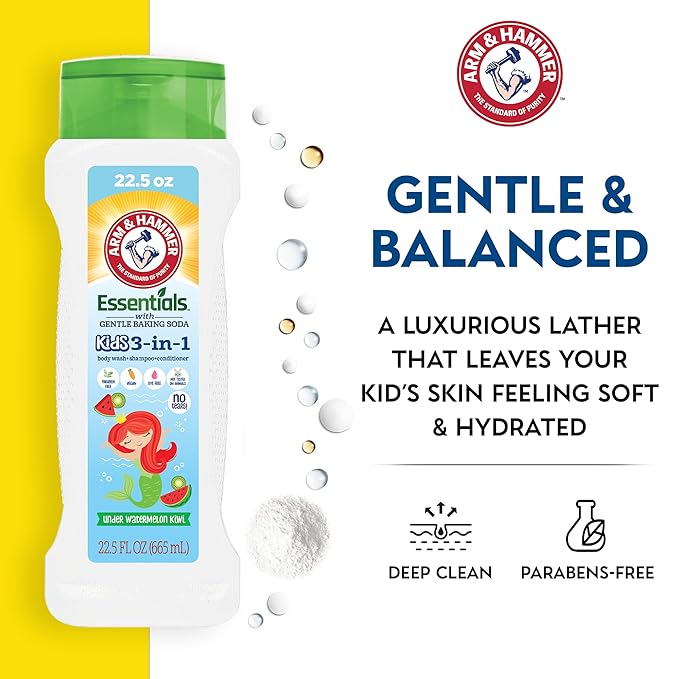 Arm & Hammer Essentials 3-in-1 Kids Watermelon Kiwi Shampoo, Conditioner and Non-Toxic Body Wash - 22.5oz