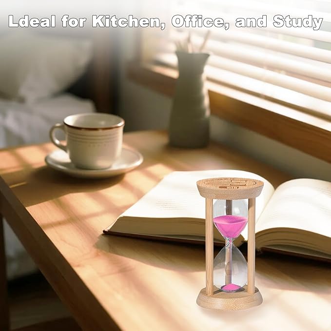 30 Minute Wooden Sand Timers,Large Bamboo Pink Sand Hourglass for Productivity, Meditation & Decor, 30 Min Reloj De Arena Sand Watch for Kitchen, Office, Game, Classroom