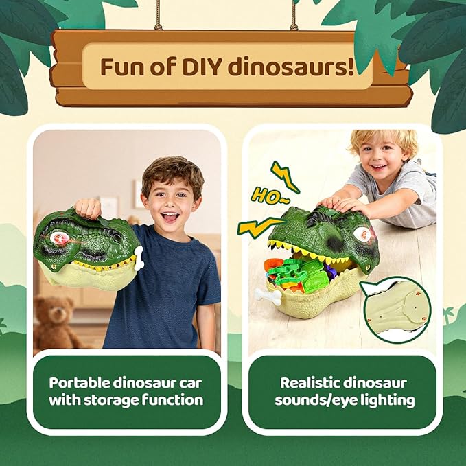 Dinosaur Toys Kids Dough Playset, 55PCS Dino Toys Kit with Molds & Clay, Make Dinosaurs or Create Your Own Models, Storage Case with Light & Sound, Gift for Boys & Girls Ages 3-8
